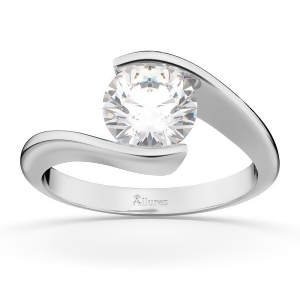 Tension Set Swirl Solitaire Engagement Ring Setting 18k White Gold - All