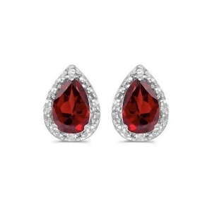Pear Garnet and Diamond Stud Earrings 14k White Gold 1.70ct - All