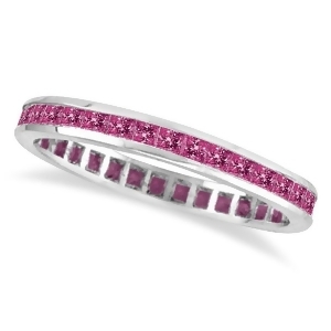 Princess-cut Pink Sapphire Eternity Ring Band 14k White Gold 1.36ct - All
