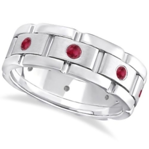 Men's Ruby Wedding Ring Wide Eternity Band 14k White Gold 0.80ct - All