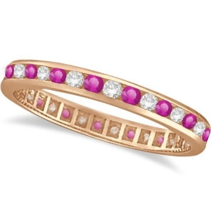 Pink Sapphire and Diamond Channel Set Eternity Band 14k R. Gold 1.04ct - All