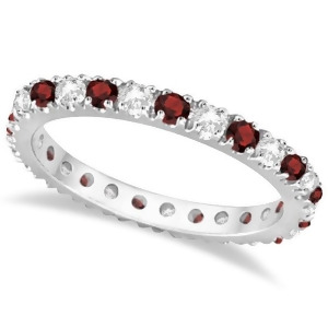 Diamond and Garnet Eternity Band Stackable Ring 14K White Gold 0.51ct - All