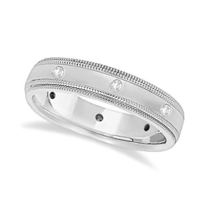 Mens Engraved Diamond Wedding Ring Band 18k White Gold 0.15ct - All