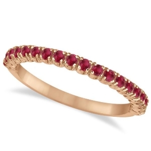 Half-eternity Pave-set Thin Ruby Stacking Ring 14k Rose Gold 0.65ct - All