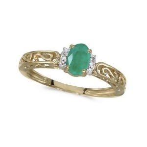 Oval Emerald and Diamond Filigree Antique Style Ring 14k Yellow Gold - All