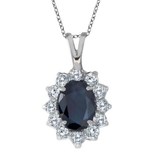Blue Sapphire and Diamond Accented Pendant 14k White Gold 1.70ctw - All