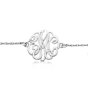 Personalized Initial Monogram Chain Bracelet in 14k White Gold - All