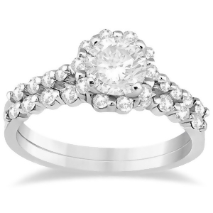 Halo Diamond Engagement Ring and Wedding Band Platinum 0.56ct - All