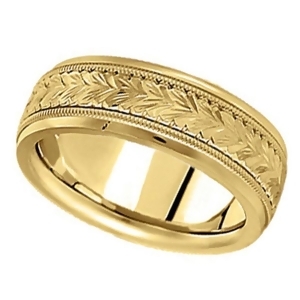 Hand Engraved Wedding Band Carved Ring in 18k Yellow Gold 6.5mm - All