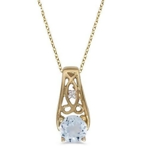 Antique Style Aquamarine and Diamond Pendant Necklace 14k Yellow Gold - All