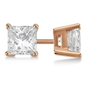 Square Diamond Stud Earrings Basket Setting In 18K Rose Gold - All