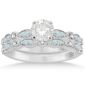 Marquise and Dot Aquamarine Diamond Bridal Set 14k White Gold 0.49ct - All
