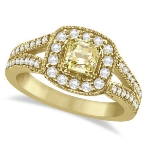 Yellow Diamond Radiant Millgrain-Edge Ring 18k Yellow Gold 0.90ct - All