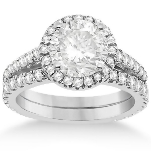 Diamond Bridal Halo Engagement Ring and Wedding Band in Platinum 1.30ct - All