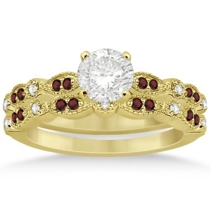 Marquise and Dot Garnet and Diamond Bridal Set 18k Yellow Gold 0.49ct - All