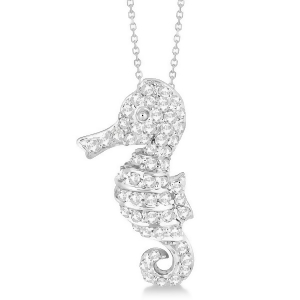 Pave Diamond Seahorse Pendant Necklace 14K White Gold 0.64ct - All