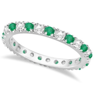 Diamond and Emerald Eternity Ring Stackable Band 14K White Gold 0.64ct - All