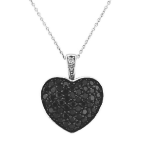 Black Diamond Puffed Heart Pendant in 14k White Gold 1.30ctw - All