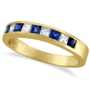 Princess-cut Channel-Set Diamond and Sapphire Ring Band 14k Yellow Gold - All