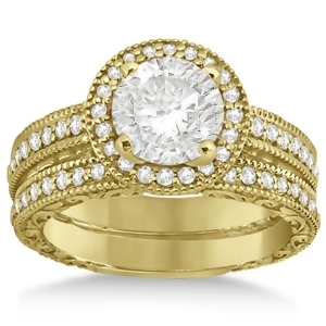 Filigree Halo Engagement Ring and Wedding Band 14kt Yellow Gold 0.50ct - All