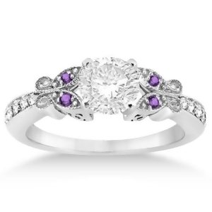 Butterfly Diamond and Amethyst Engagement Ring 14k White Gold 0.20ct - All