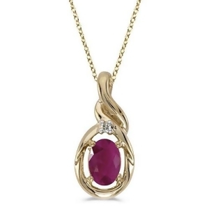 Oval Ruby and Diamond Pendant Necklace 14k Yellow Gold 0.60ctw - All