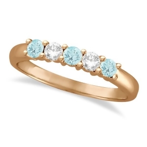 Five Stone Diamond and Aquamarine Ring 14k Rose Gold 0.67ctw - All