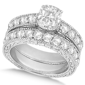 Cushion-cut Vintage Style Diamond Bridal Set 14k White Gold 2.41ct - All