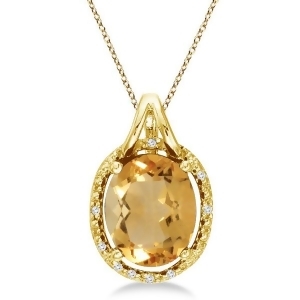 Oval Citrine and Diamond Pendant Necklace 14k Yellow Gold 3.00ct - All