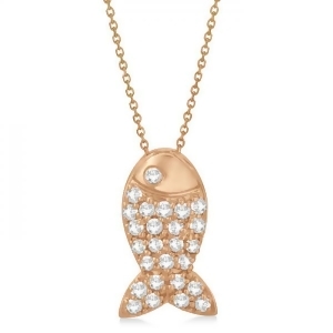 Fish Shaped Diamond Pendant Necklace Pave Set 14k Rose Gold 0.26ct - All