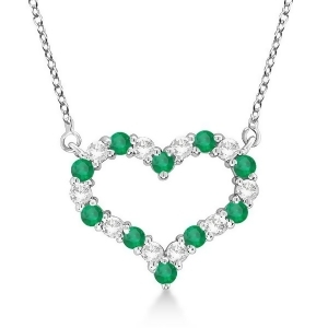 Open Heart Diamond and Emerald Pendant Necklace 14k White Gold 0.63ct - All