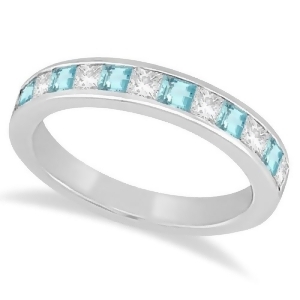 Channel Aquamarine and Diamond Wedding Ring 14k White Gold 0.70ct - All