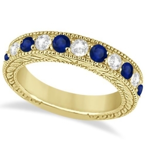 Antique Diamond and Sapphire Wedding Ring Band 18k Yellow Gold 1.46ct - All