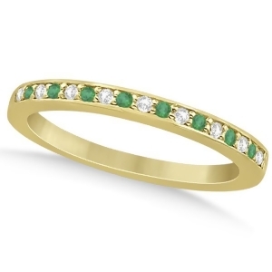 Semi-eternity Emerald and Diamond Wedding Band 14k Yellow Gold 0.25ct - All
