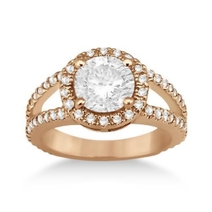 Split Shank Pave Halo Diamond Engagement Ring 14k Rose Gold 0.75ct - All