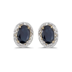Diamond and Blue Sapphire Earrings 14k Yellow Gold 1.20ct - All