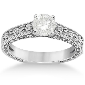 Carved Flower Solitaire Engagement Ring Setting in Palladium - All