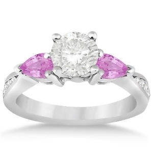 Diamond and Pear Pink Sapphire Engagement Ring 18k White Gold 0.79ct - All