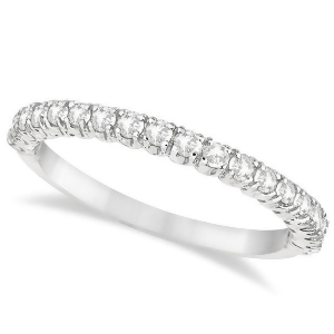 Half-eternity Pave-Set Thin Diamond Stacking Ring 14k White Gold 0.50ct - All