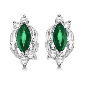 Marquise Emerald and Diamond Stud Earrings in 14K White Gold 0.62ct - All