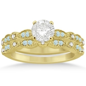 Marquise and Dot Aquamarine Diamond Bridal Set 18k Yellow Gold 0.49ct - All