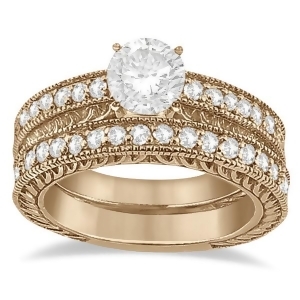 Vintage Filigree Diamond Engagement Bridal Set 18k Rose Gold 0.35ct - All