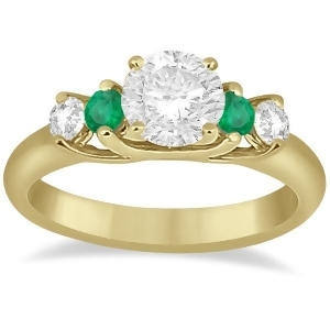 Five Stone Diamond and Emerald Engagement Ring 14k Yellow Gold 0.44ct - All