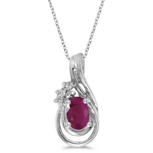Oval Ruby and Diamond Teardrop Pendant Necklace 14k White Gold - All