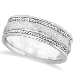 Fancy Carved Vintage Wedding Ring For Men 14k White Gold 7.5mm - All