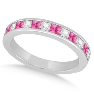Channel Pink Sapphire and Diamond Wedding Ring 18k White Gold 0.70ct - All