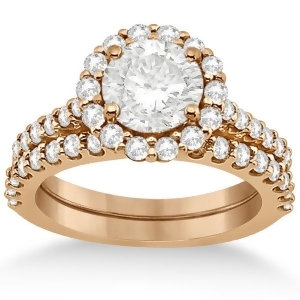 Halo Diamond Engagement Ring and Band Bridal Set 18K Rose Gold 1.12ct - All