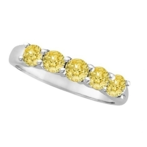Five Stone Fancy Yellow Canary Diamond Anniversary Ring 14k White 1.00ct - All