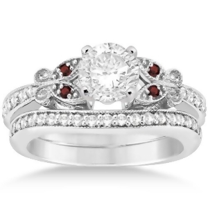 Butterfly Diamond and Garnet Bridal Set 18k White Gold 0.42ct - All
