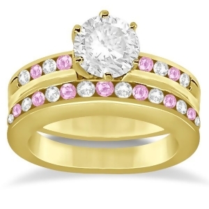 Semi-eternity Pink Sapphire Gem Bridal Set 14K Yellow Gold 0.96ct - All